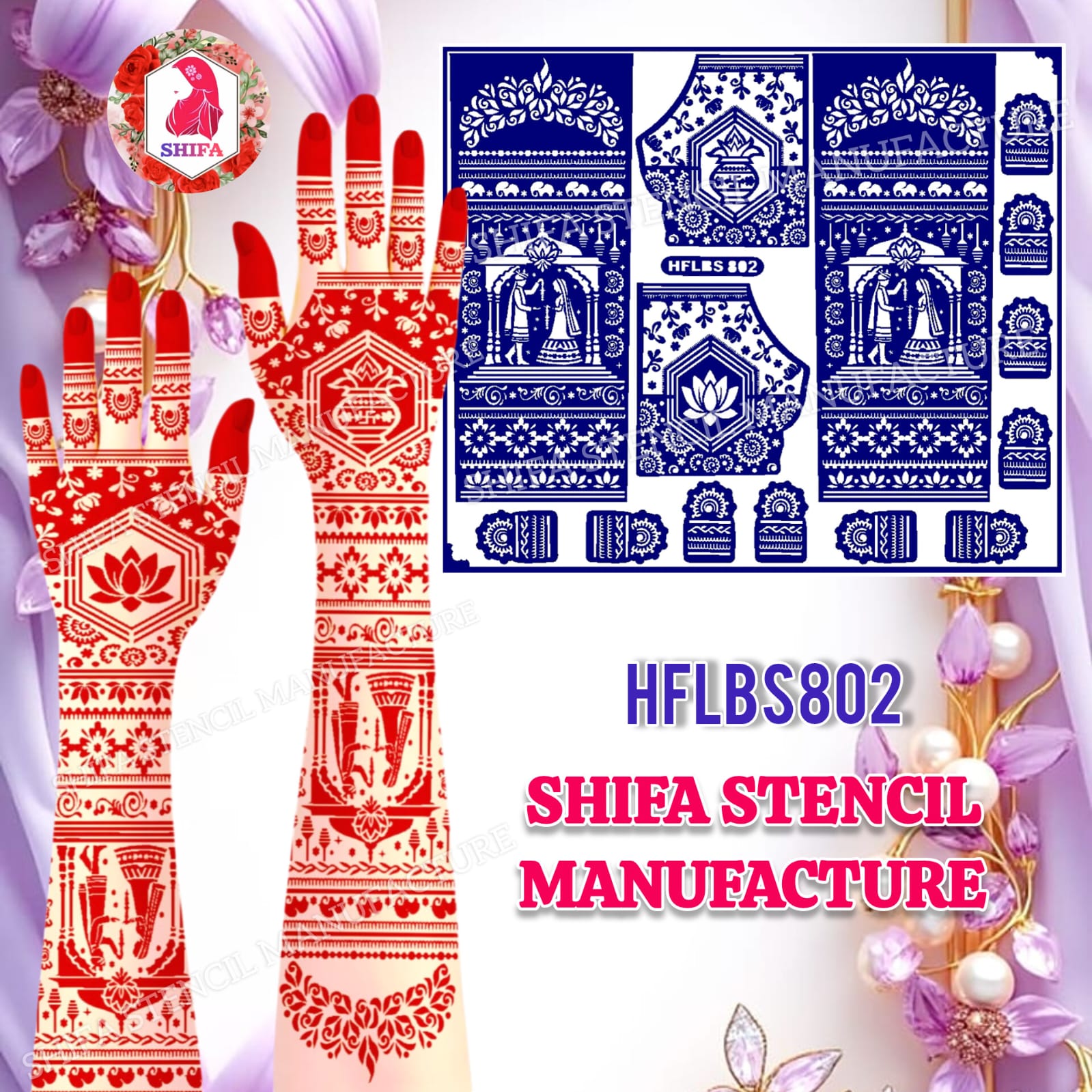 HFLBS 802 Bride & Groom Ceremonial Touch Theme Sticker overview Henna Stencil - Shifa Stencil